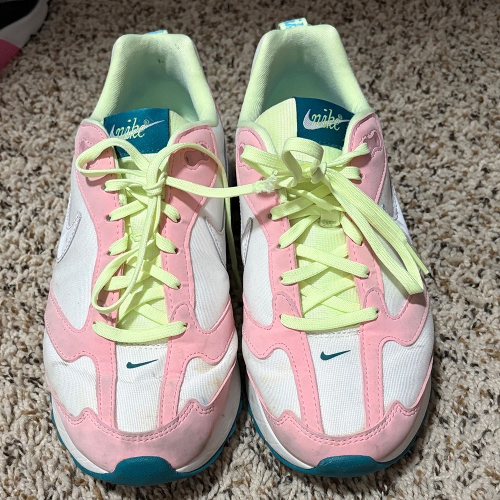 Nike White and Pink Sneakers with Blue Highlights Size 7